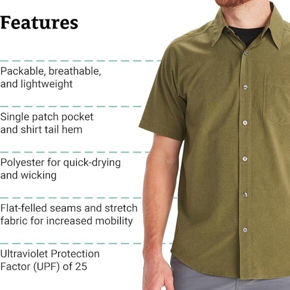 MARMOT Men's Aerobora Short Sleeve Button-Down Shirt - Big & Tall - 4X - Green - Picture 2 of 2